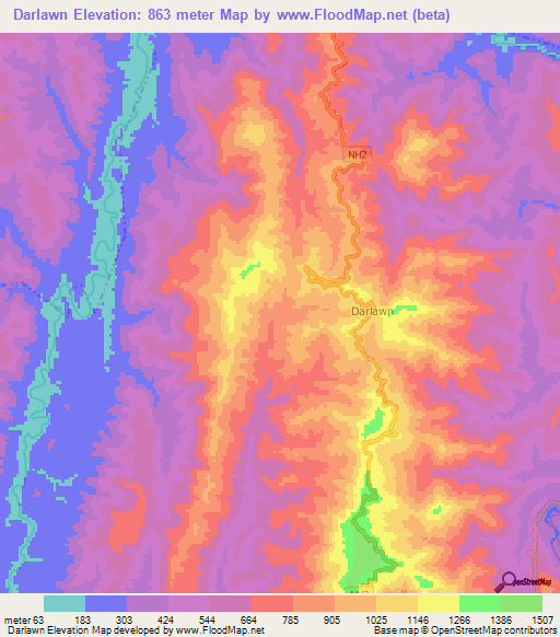 Darlawn,India Elevation Map