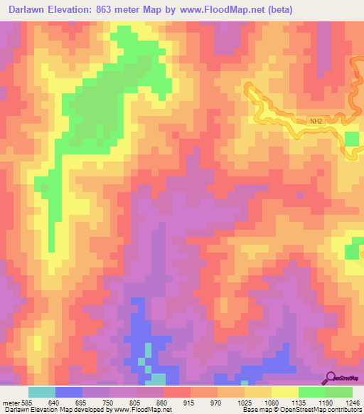 Darlawn,India Elevation Map