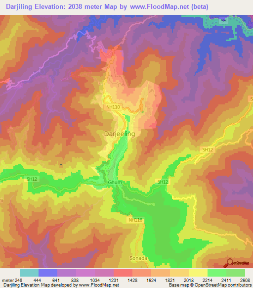 Darjiling,India Elevation Map