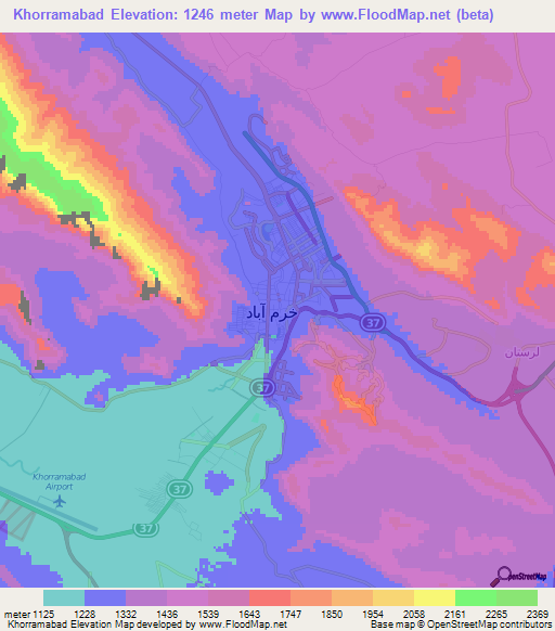 Khorramabad,Iran Elevation Map