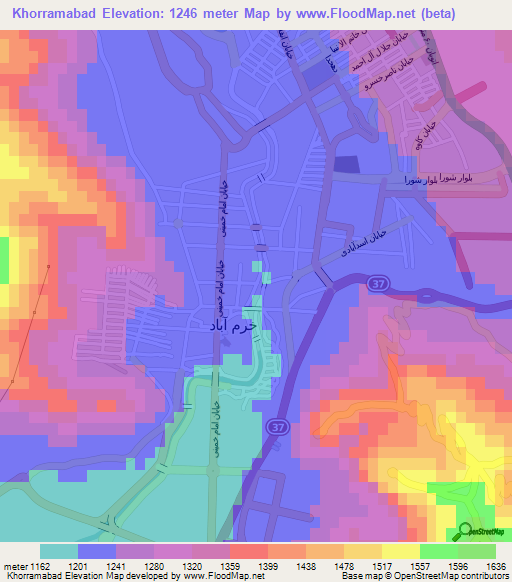 Khorramabad,Iran Elevation Map