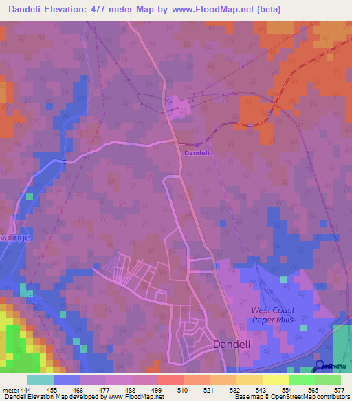 Dandeli,India Elevation Map