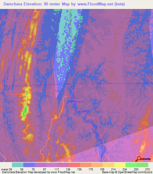Damchara,India Elevation Map