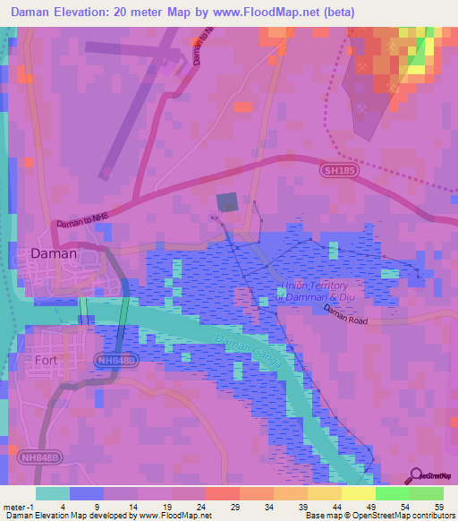Daman,India Elevation Map