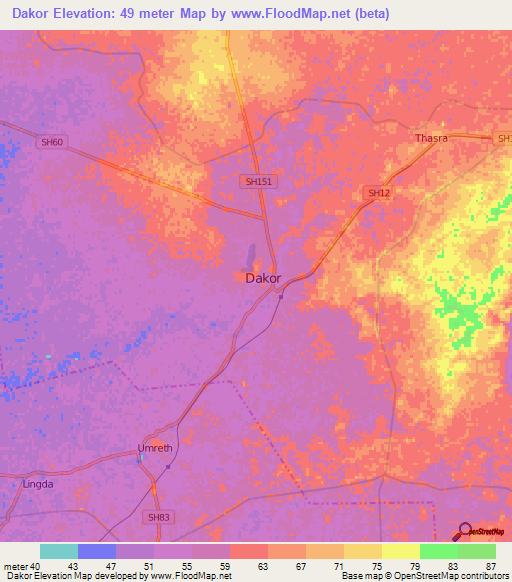 Dakor,India Elevation Map