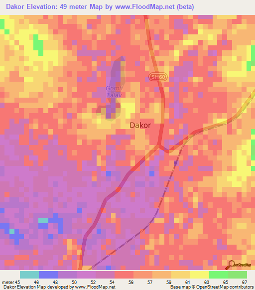 Dakor,India Elevation Map