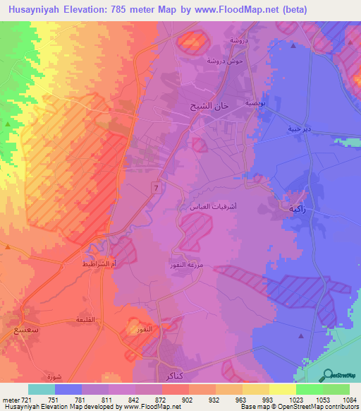 Husayniyah,Syria Elevation Map