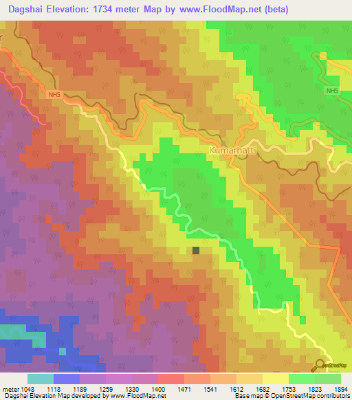 Dagshai,India Elevation Map