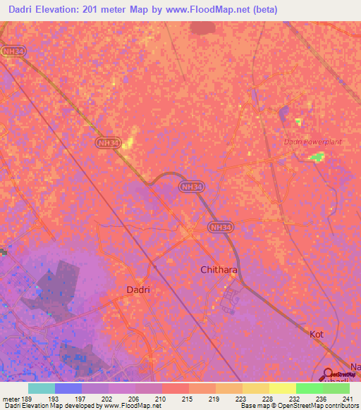 Dadri,India Elevation Map