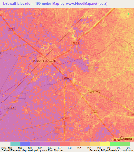 Dabwali,India Elevation Map