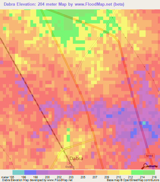 Dabra,India Elevation Map