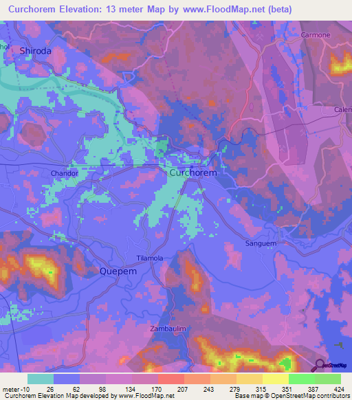 Curchorem,India Elevation Map