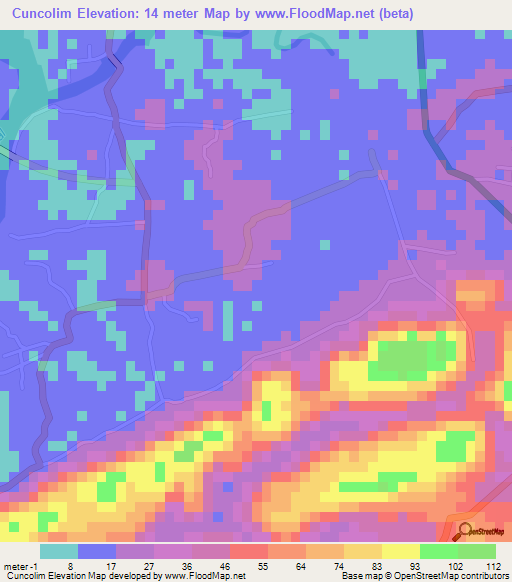 Cuncolim,India Elevation Map