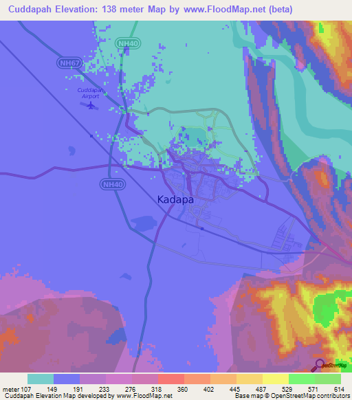 Cuddapah,India Elevation Map