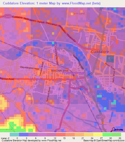 Cuddalore,India Elevation Map