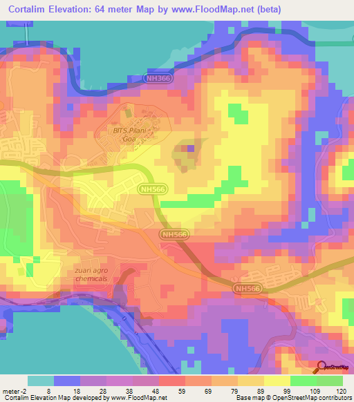 Cortalim,India Elevation Map