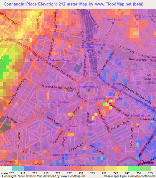 Connaught Place,India Elevation Map
