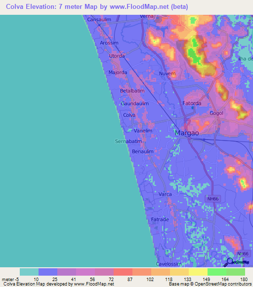 Colva,India Elevation Map