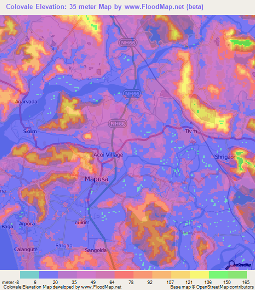 Colovale,India Elevation Map