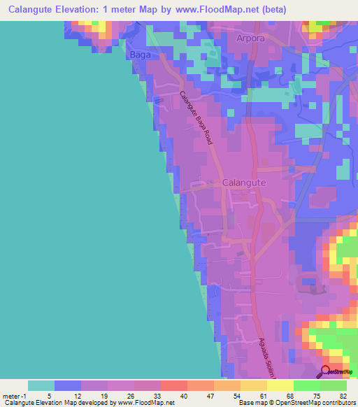 Calangute,India Elevation Map