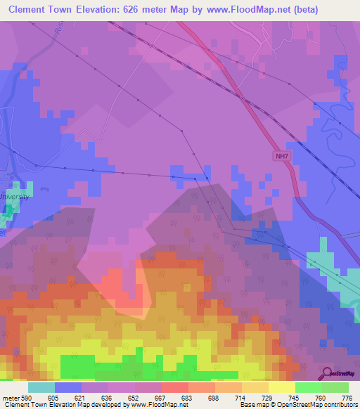 Clement Town,India Elevation Map