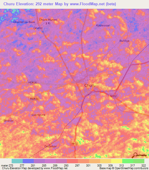 Churu,India Elevation Map