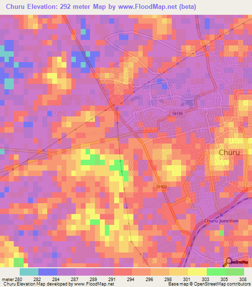 Churu,India Elevation Map