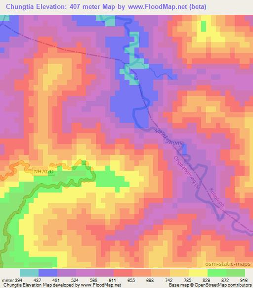 Chungtia,India Elevation Map