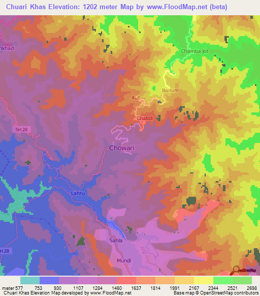 Chuari Khas,India Elevation Map
