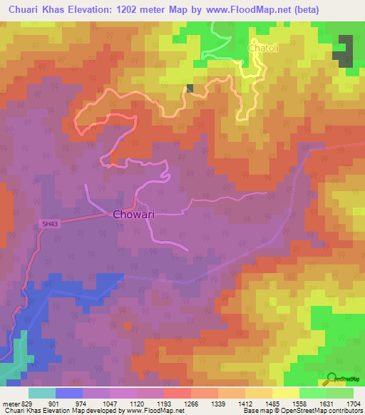 Chuari Khas,India Elevation Map