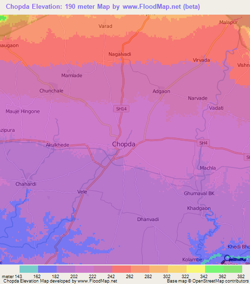Chopda,India Elevation Map