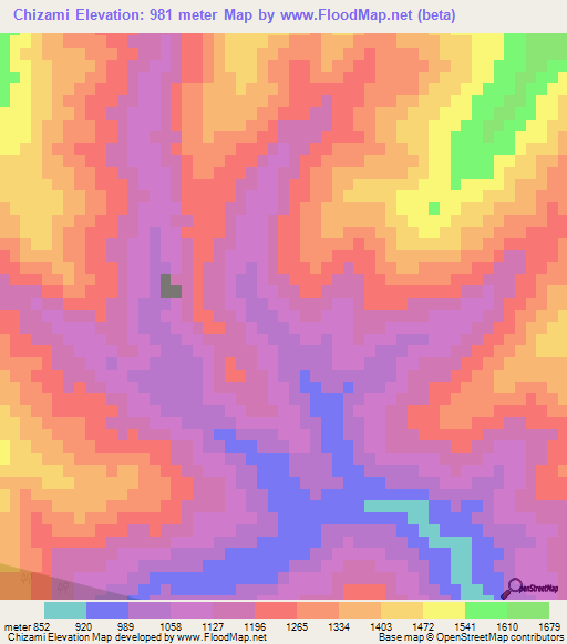 Chizami,India Elevation Map