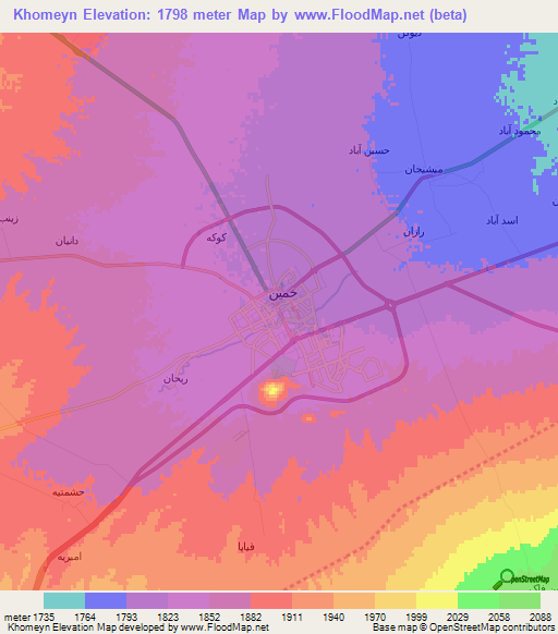 Khomeyn,Iran Elevation Map