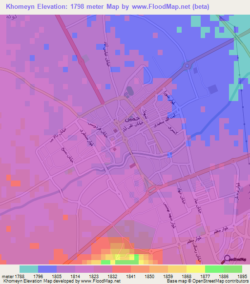 Khomeyn,Iran Elevation Map