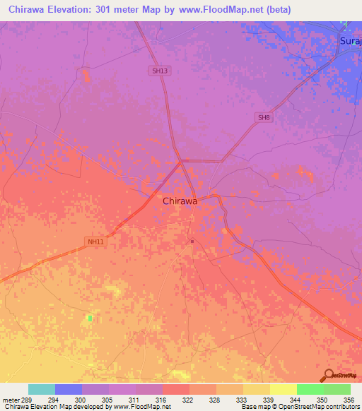 Chirawa,India Elevation Map