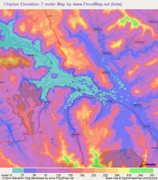 Chiplun,India Elevation Map