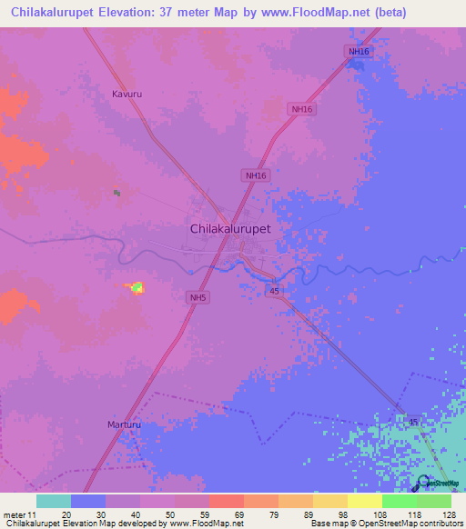 Chilakalurupet,India Elevation Map