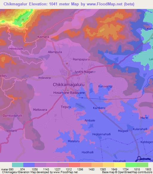 Chikmagalur,India Elevation Map
