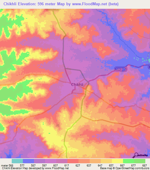 Chikhli,India Elevation Map