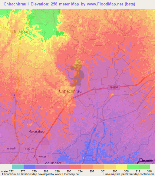 Chhachhrauli,India Elevation Map
