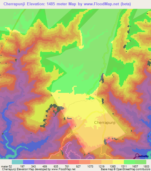 Cherrapunji,India Elevation Map