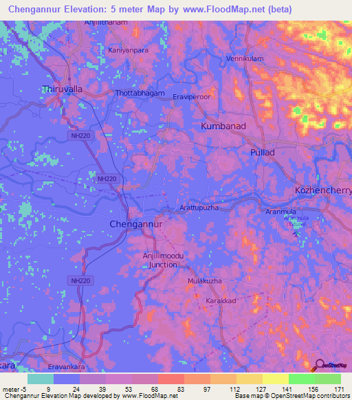 Chengannur,India Elevation Map
