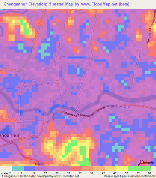 Chengannur,India Elevation Map
