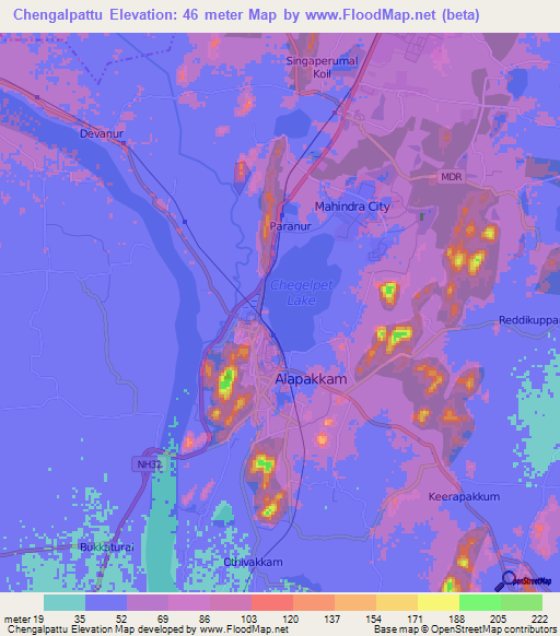 Chengalpattu,India Elevation Map