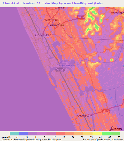 Chavakkad,India Elevation Map