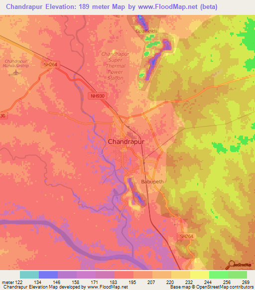 Chandrapur,India Elevation Map