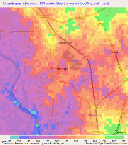 Chandrapur,India Elevation Map