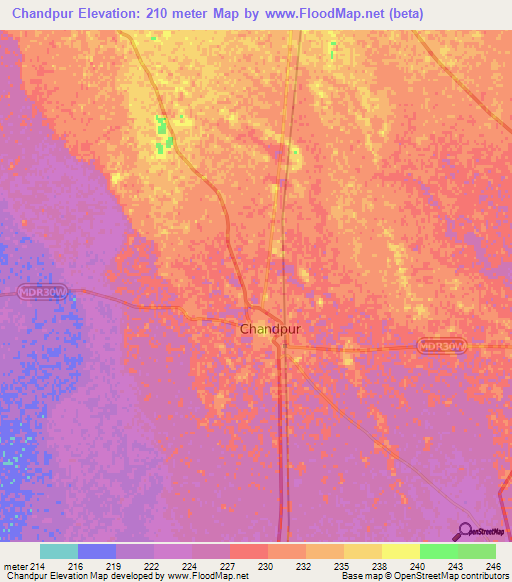 Chandpur,India Elevation Map