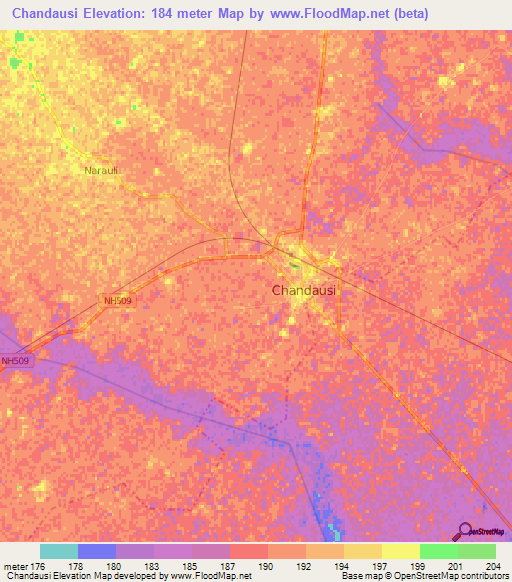 Chandausi,India Elevation Map