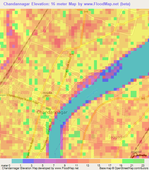 Chandannagar,India Elevation Map